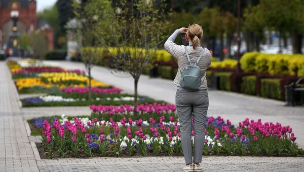 Девушка фотографирует цветы на улице. Архивное фото - Sputnik Кыргызстан